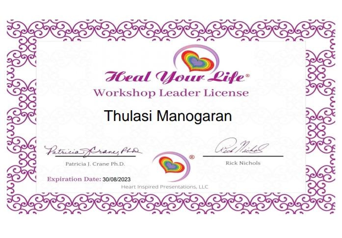 Heal your life license certificate
